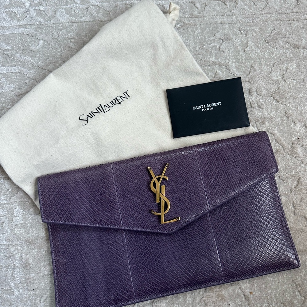 Saint Laurent YSL Purple Snakeskin Uptown Pouch Clutch - Picture 2 of 6